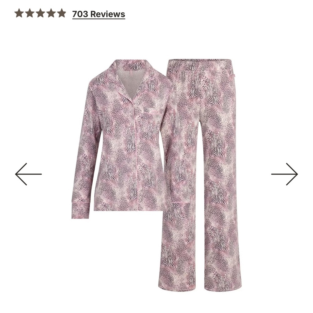 SKIMS Pink and White Patterned Pajama Set